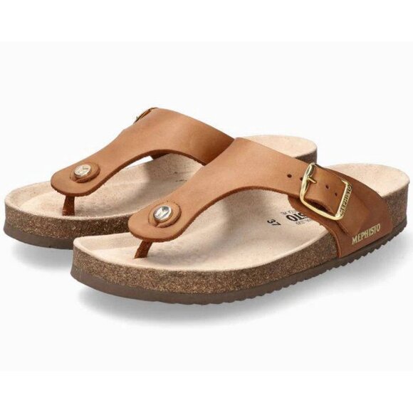 Mephisto Womens Melinda Leather Thong Sandal - Camel Scratch NEW - Picture 1 of 5